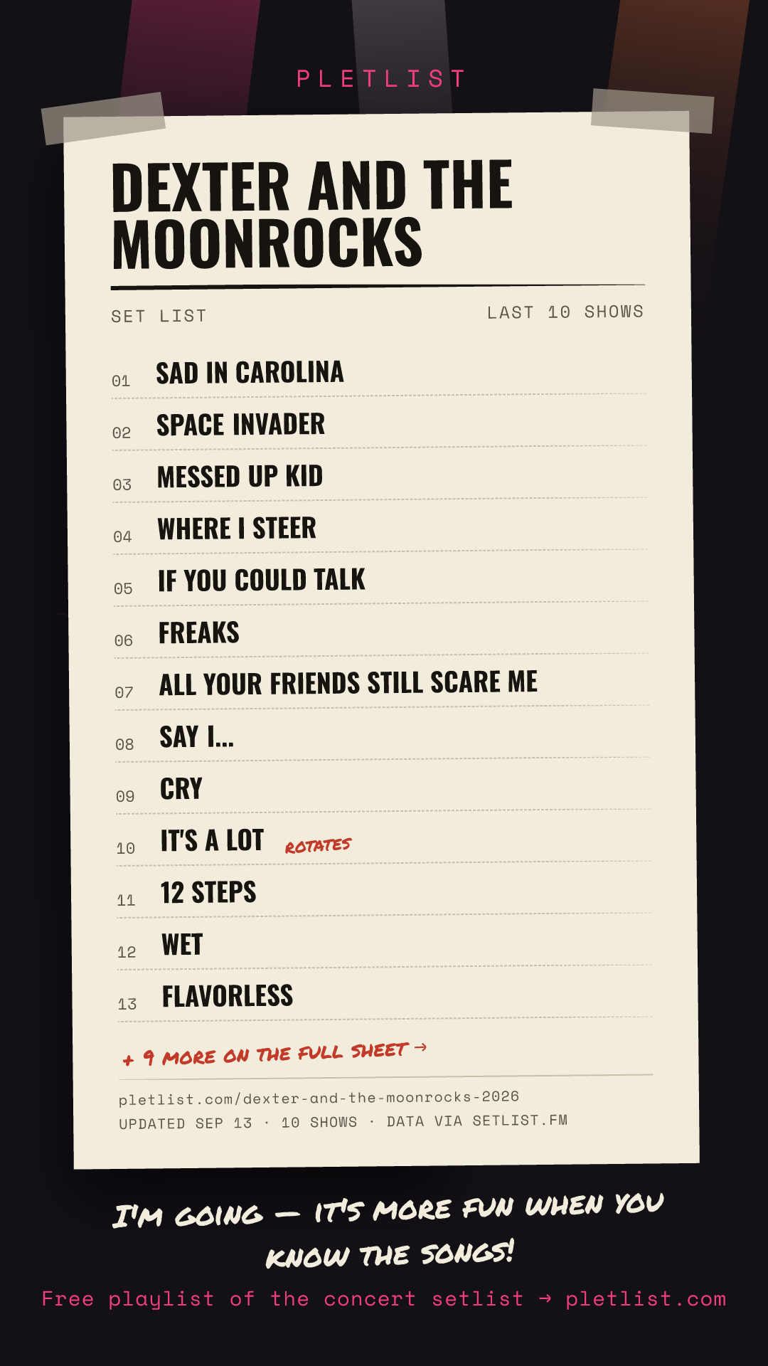 Shareable setlist sheet image for Dexter and The Moonrocks