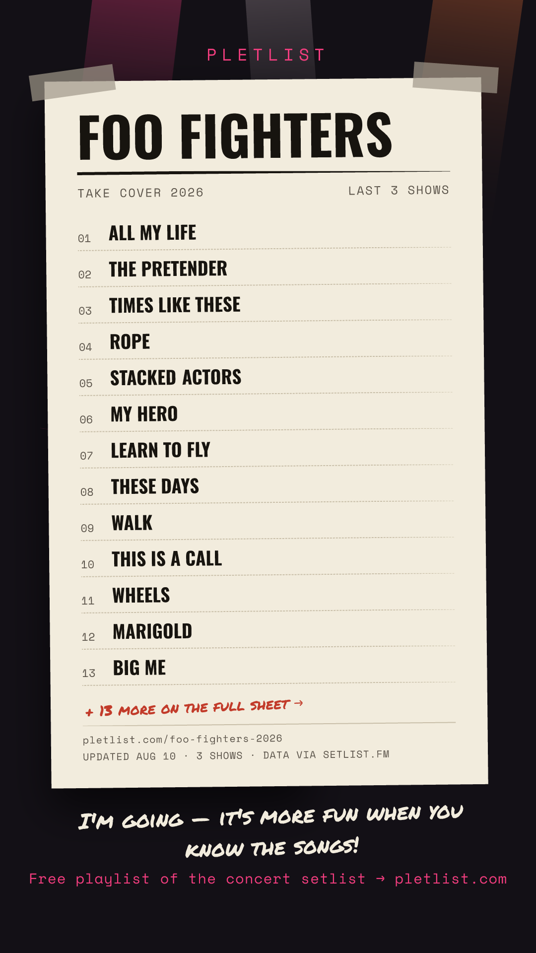 Shareable setlist sheet image for Foo Fighters