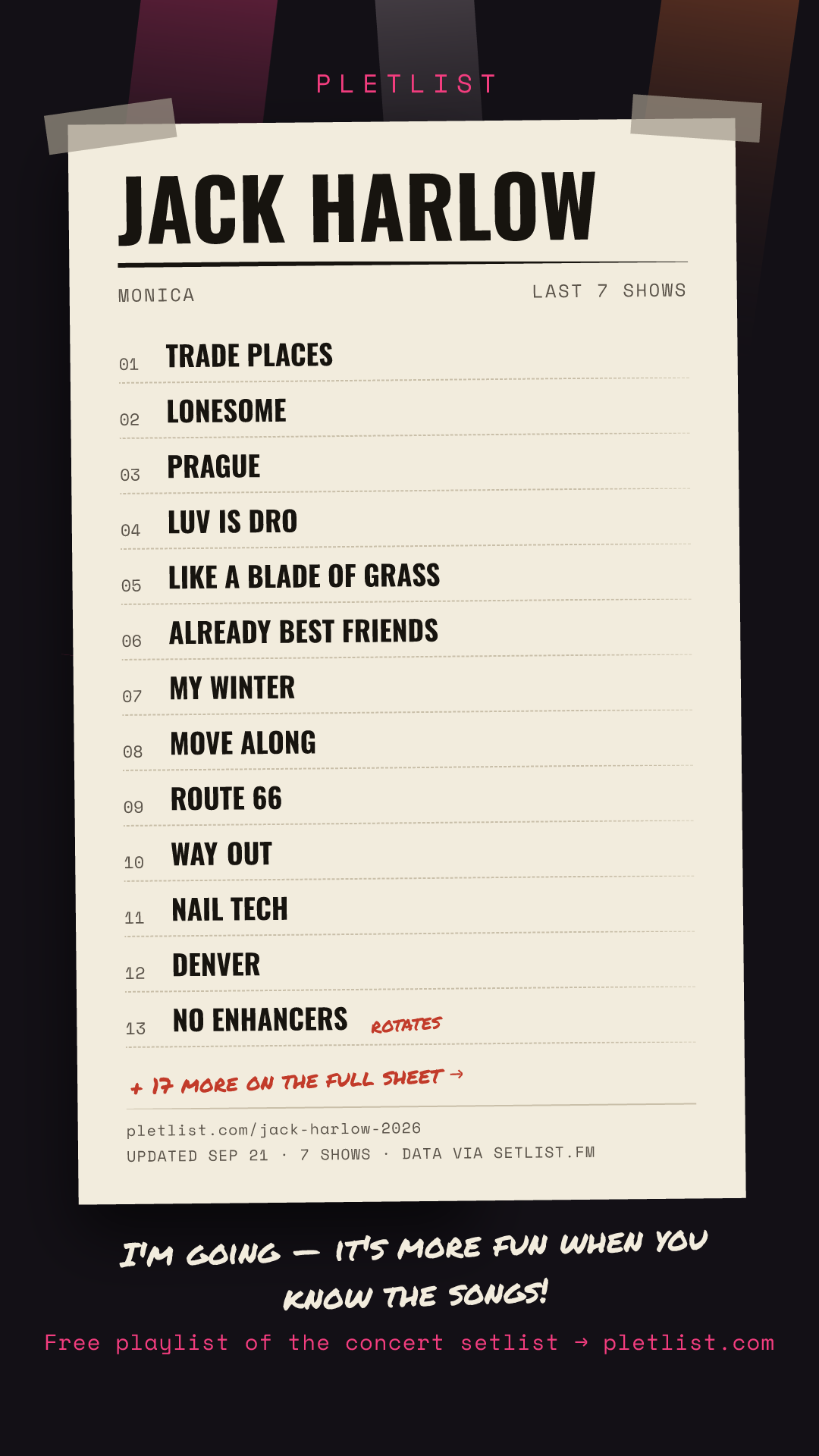 Shareable setlist sheet image for Jack Harlow