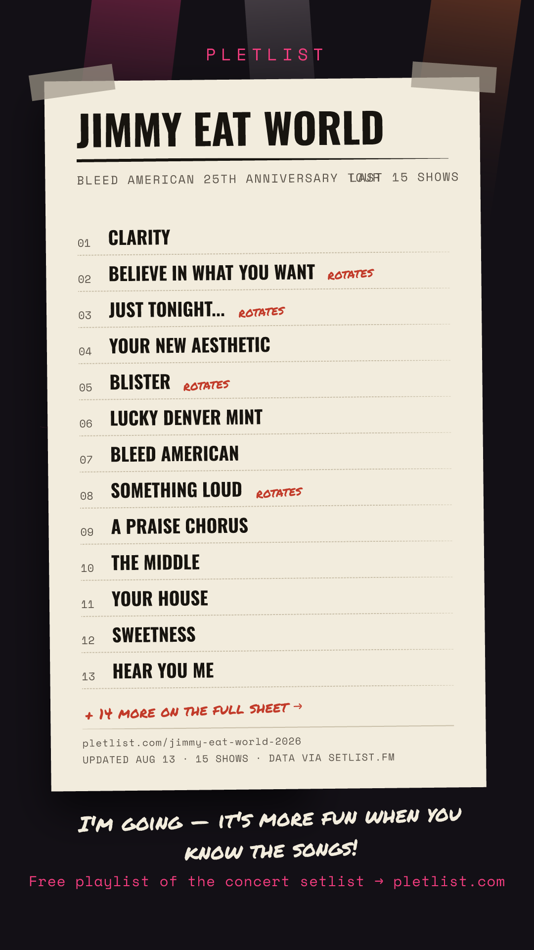 Shareable setlist sheet image for Jimmy Eat World
