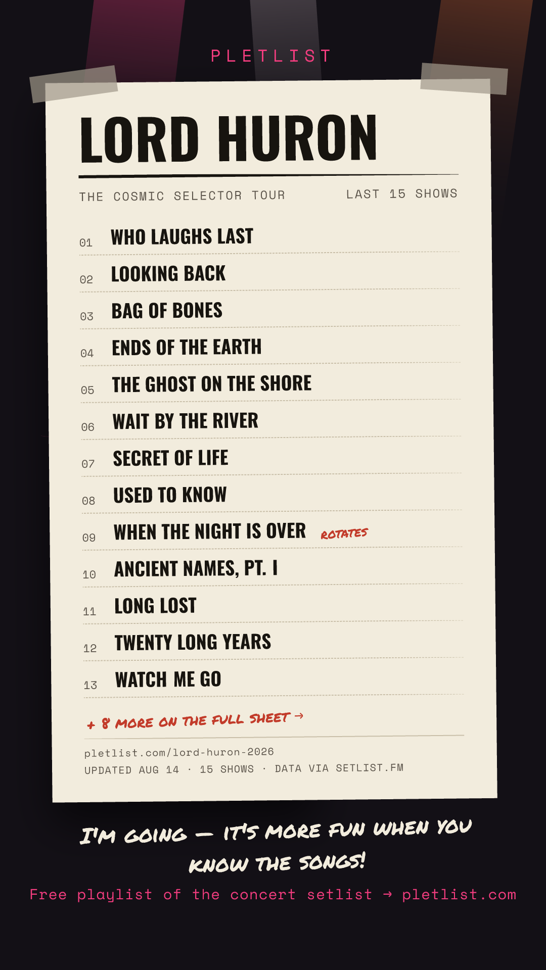 Shareable setlist sheet image for Lord Huron