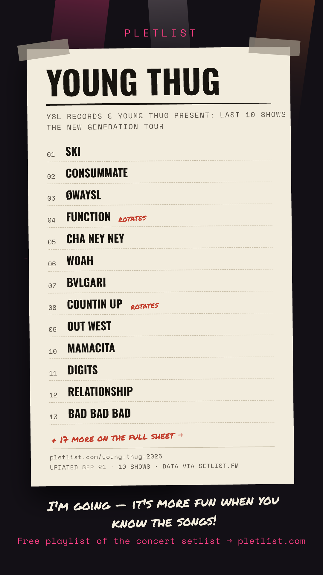 Shareable setlist sheet image for Young Thug